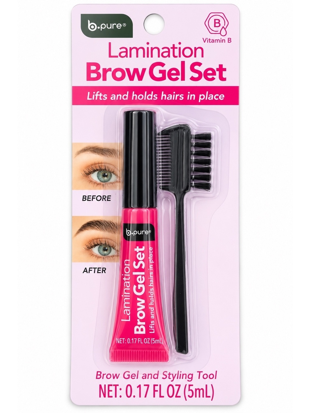 b.pure Lamination Brow Gel Set with Styling Tool Vitamin B NEW